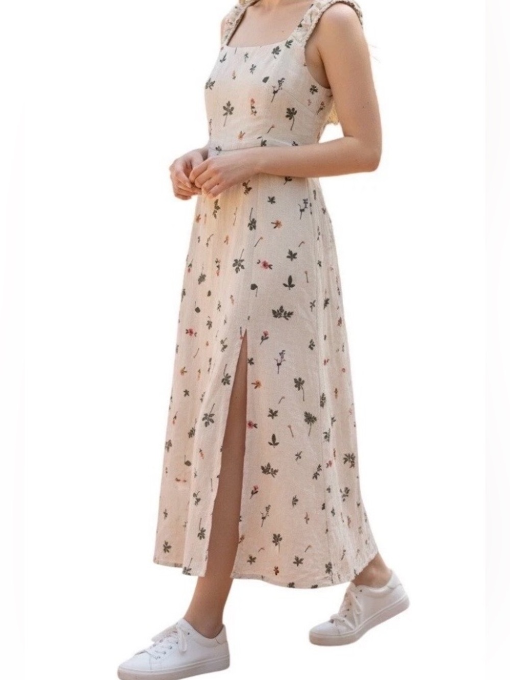 Zara Floral Embroidered Linen Blend Midi Dress Size xL